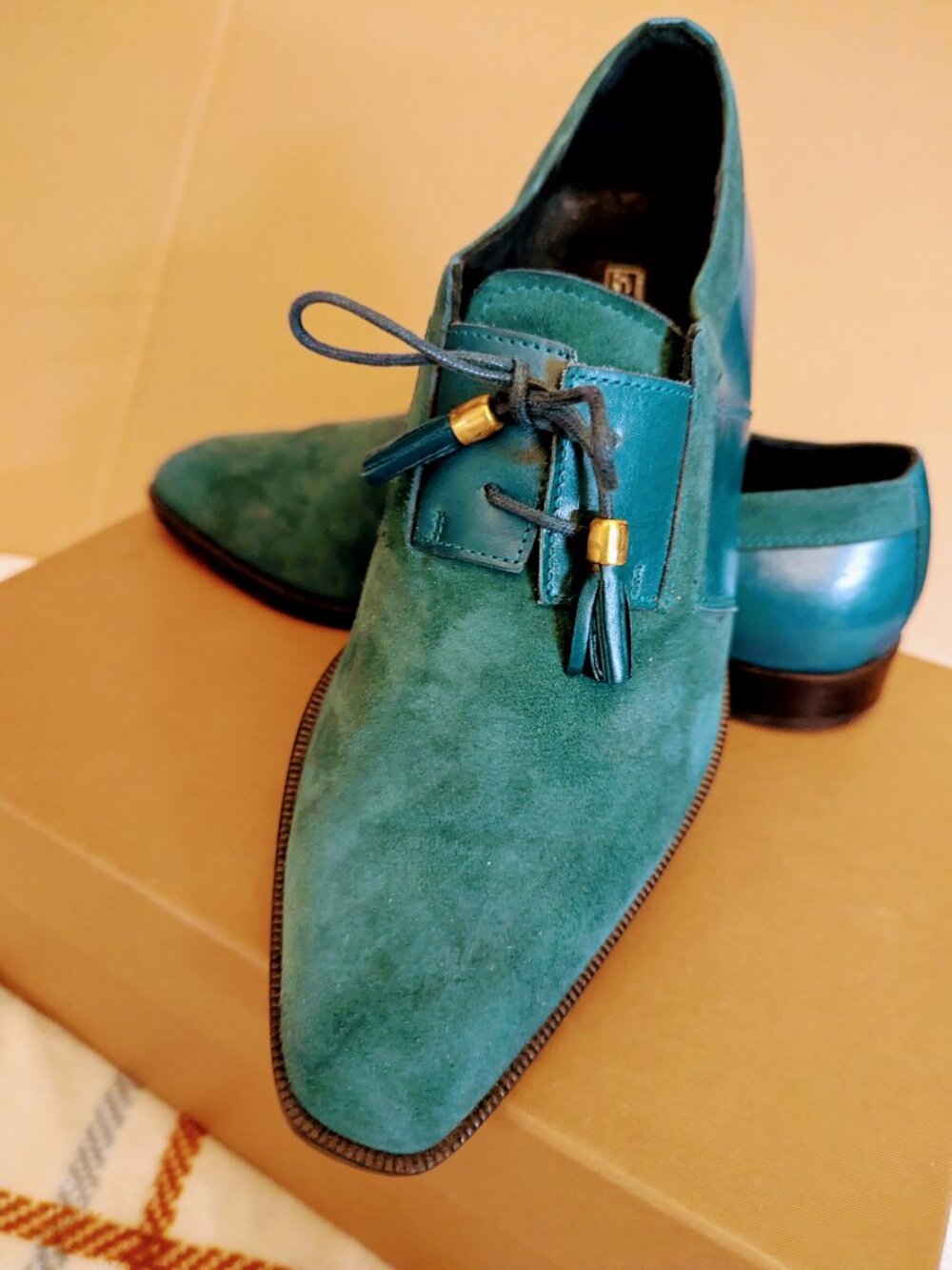 EMILIO FRANCO Mens Suede & Leather Lace Up Shoes Green Size 9